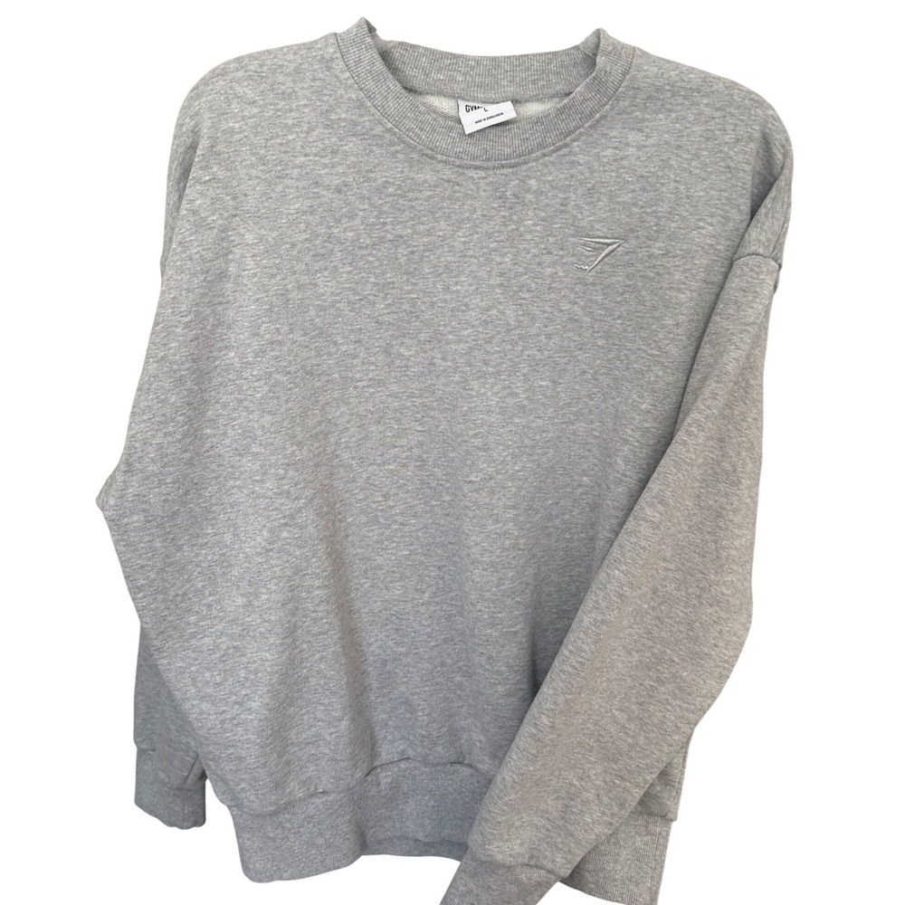 Mens Gymshark light grey athletic sweatshirt small embroidered logo on chest
LG